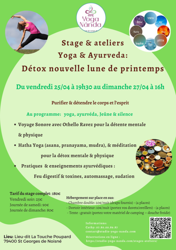 Stage Yoga & Ayurveda: Détox nouvelle lune de printemps<br><span class="date-label">Prochaines dates : </span><span class="product-date">25 avril 2025</span><span class="product-date">26 avril 2025</span><span class="product-date">27 avril 2025</span>